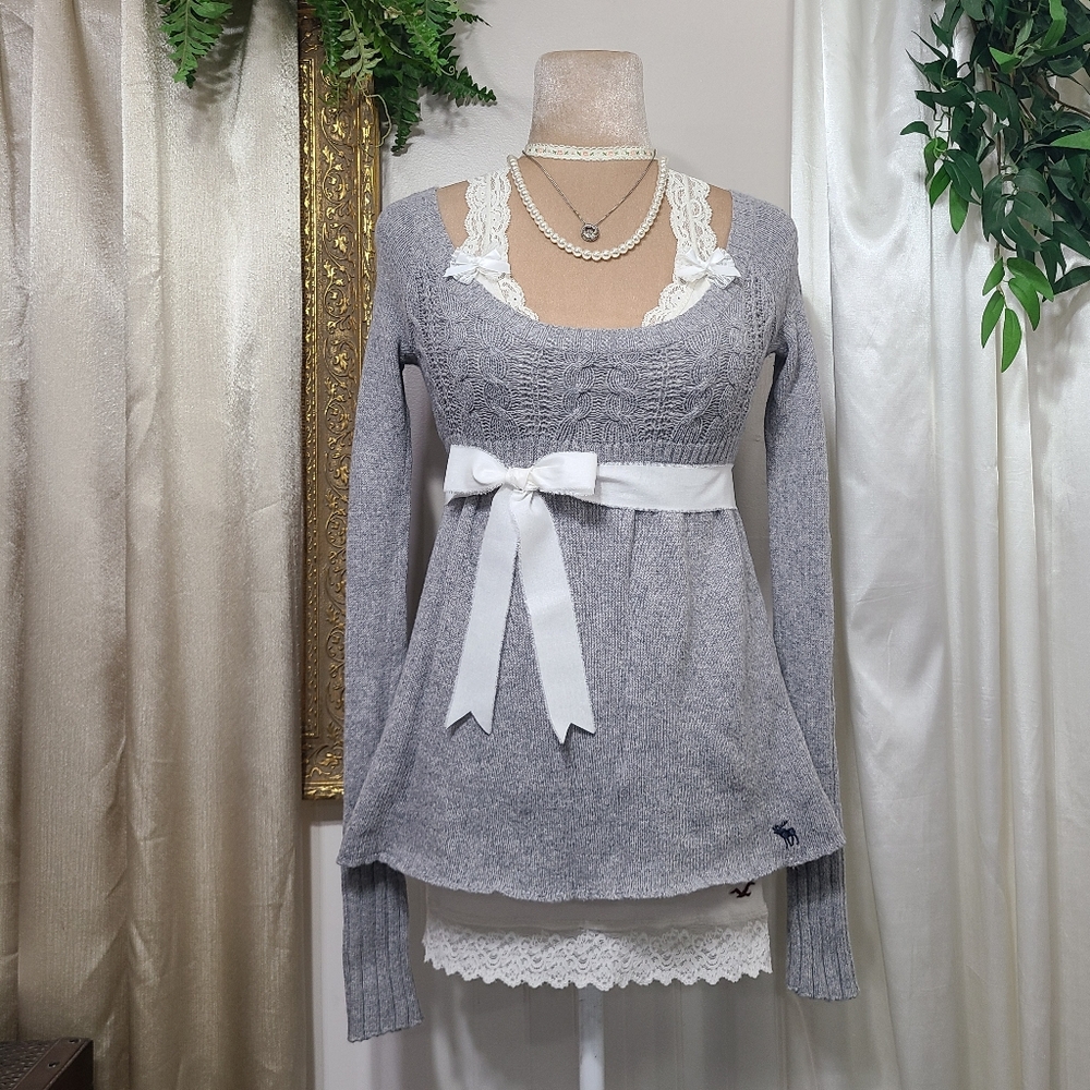 Super Rare ♡ Y2K ♡ Abercrombie Rabbit Hair Babydoll Sweater Waist Tie